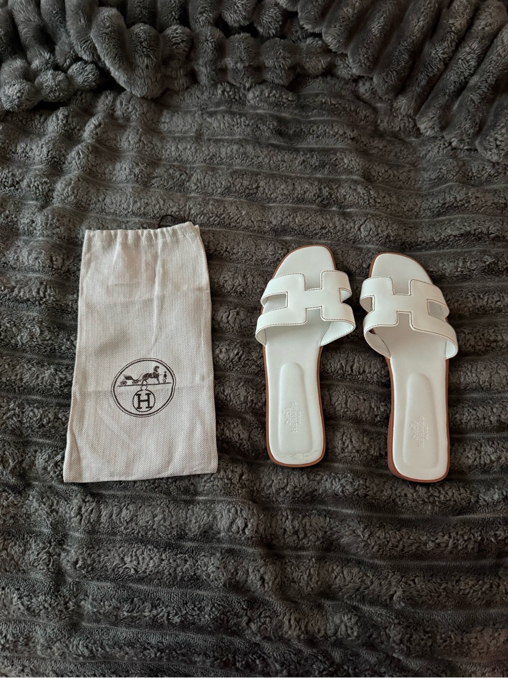 White Leather Slide Sandals - Picture 1 of 3
